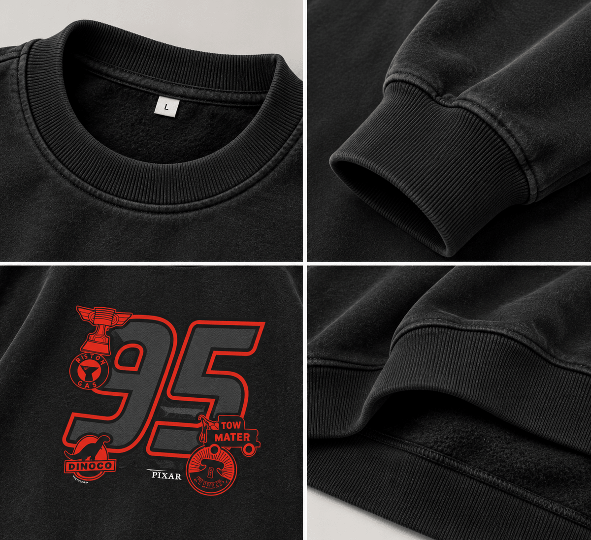 TEEZO Racing 95 oversized sweatshirt in washed black with red racing-inspired graphic, styled with black cargo pants