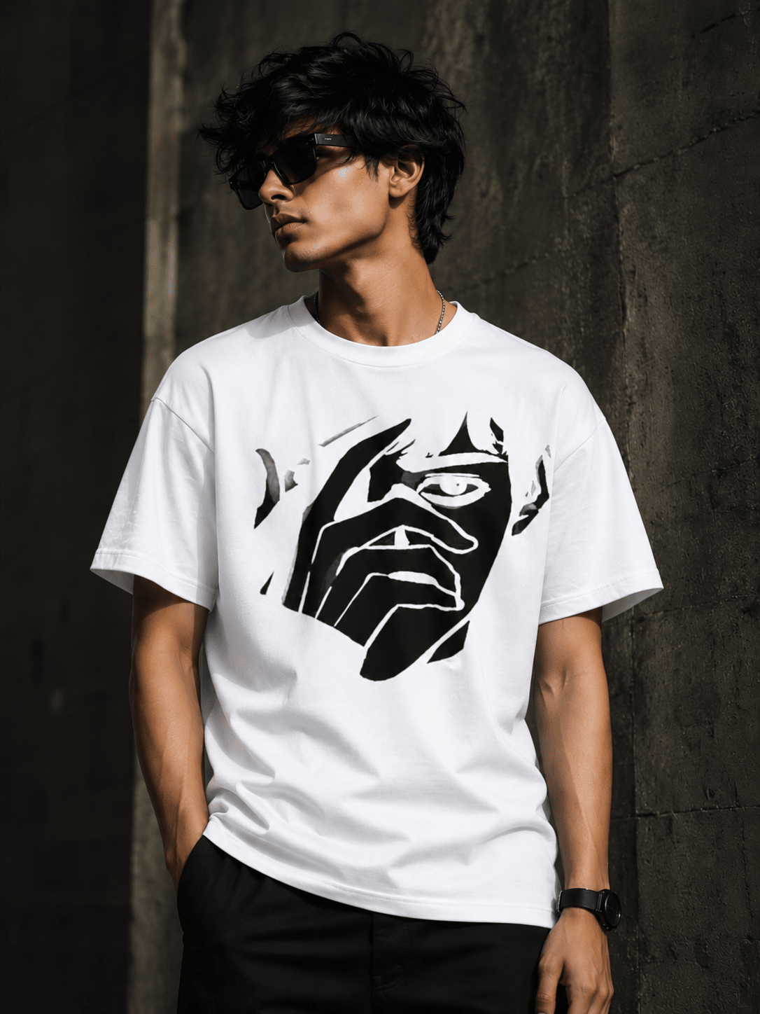 Shadow (White) oversized drop shoulder T-shirt by TEEZO Pakistan