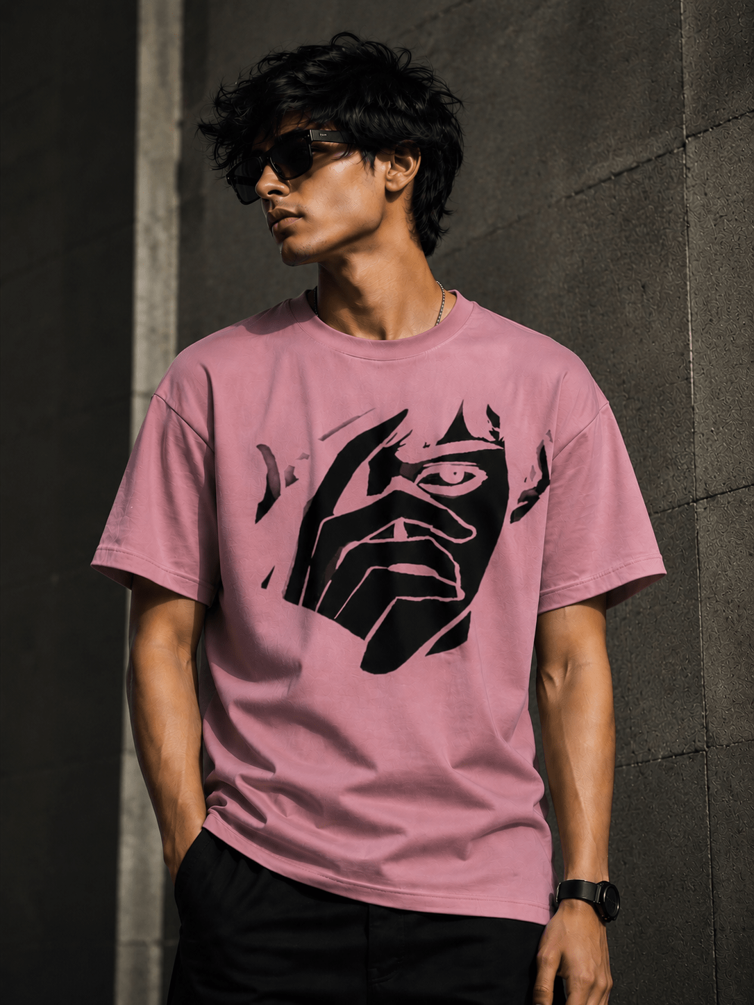 Shadow (Pink) oversized drop shoulder T-shirt by TEEZO Pakistan