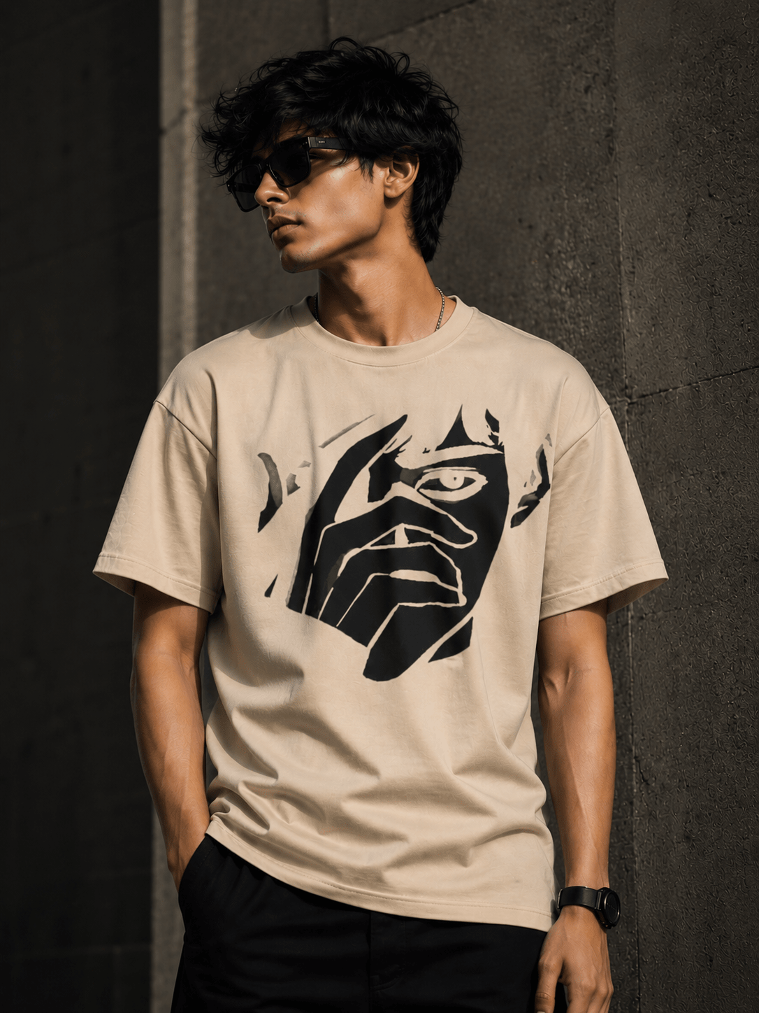 Shadow (Beige) oversized drop shoulder T-shirt by TEEZO Pakistan