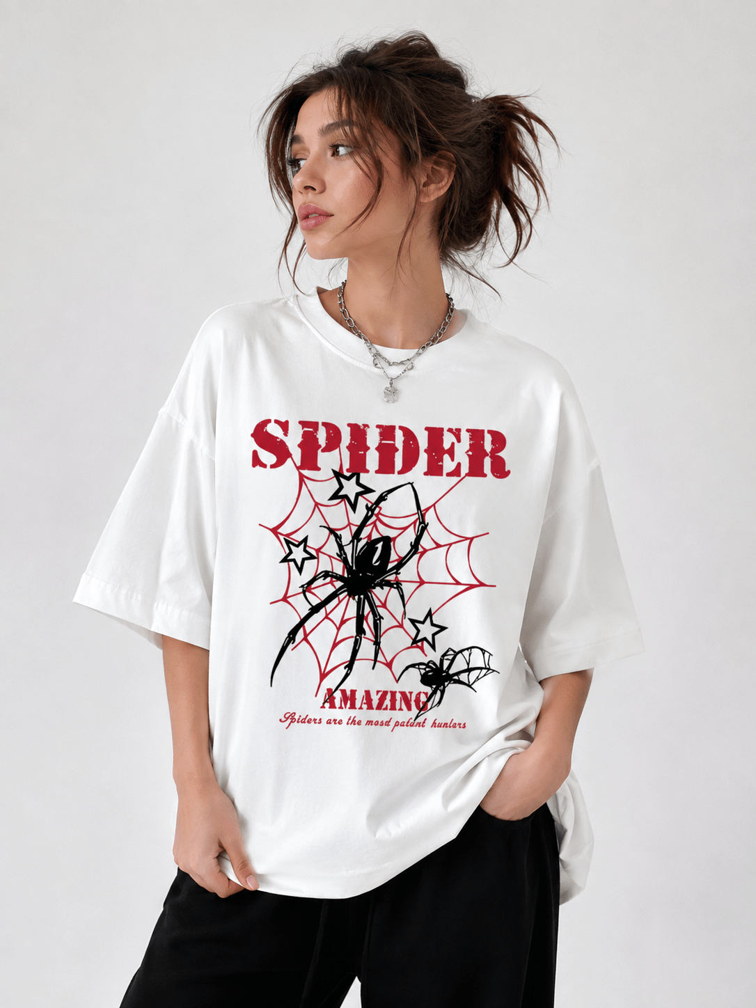 TEEZO Spider oversized drop shoulder graphic T-shirt in white