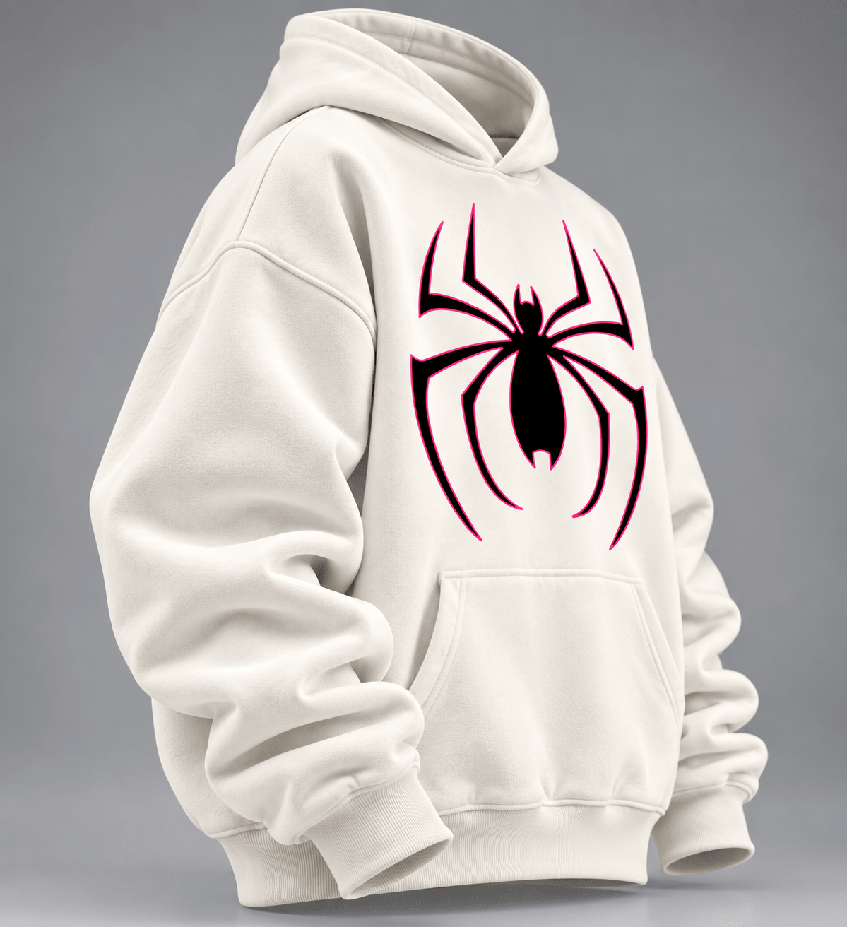 TEEZO off white oversized hoodie with black and pink spider graphic back print