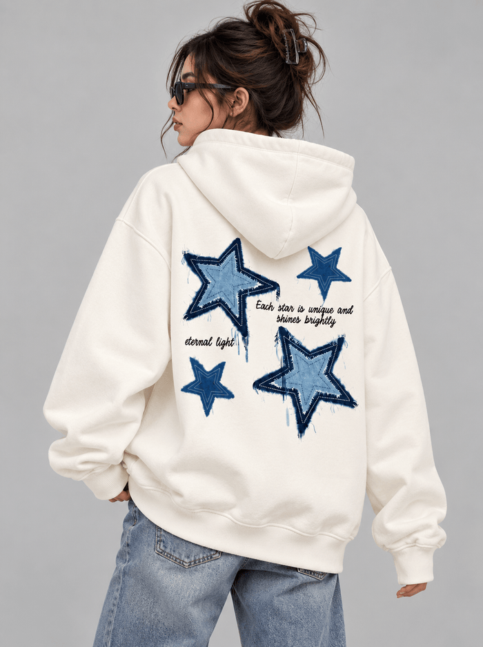 Starry Denim Oversized Graphic Hoodie