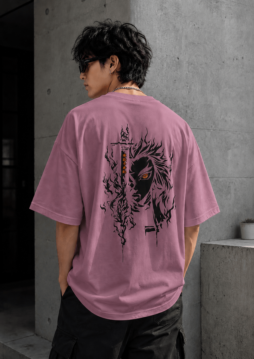 The Sword Face (Pink)  oversized drop shoulder T-shirt by TEEZO Pakistan
