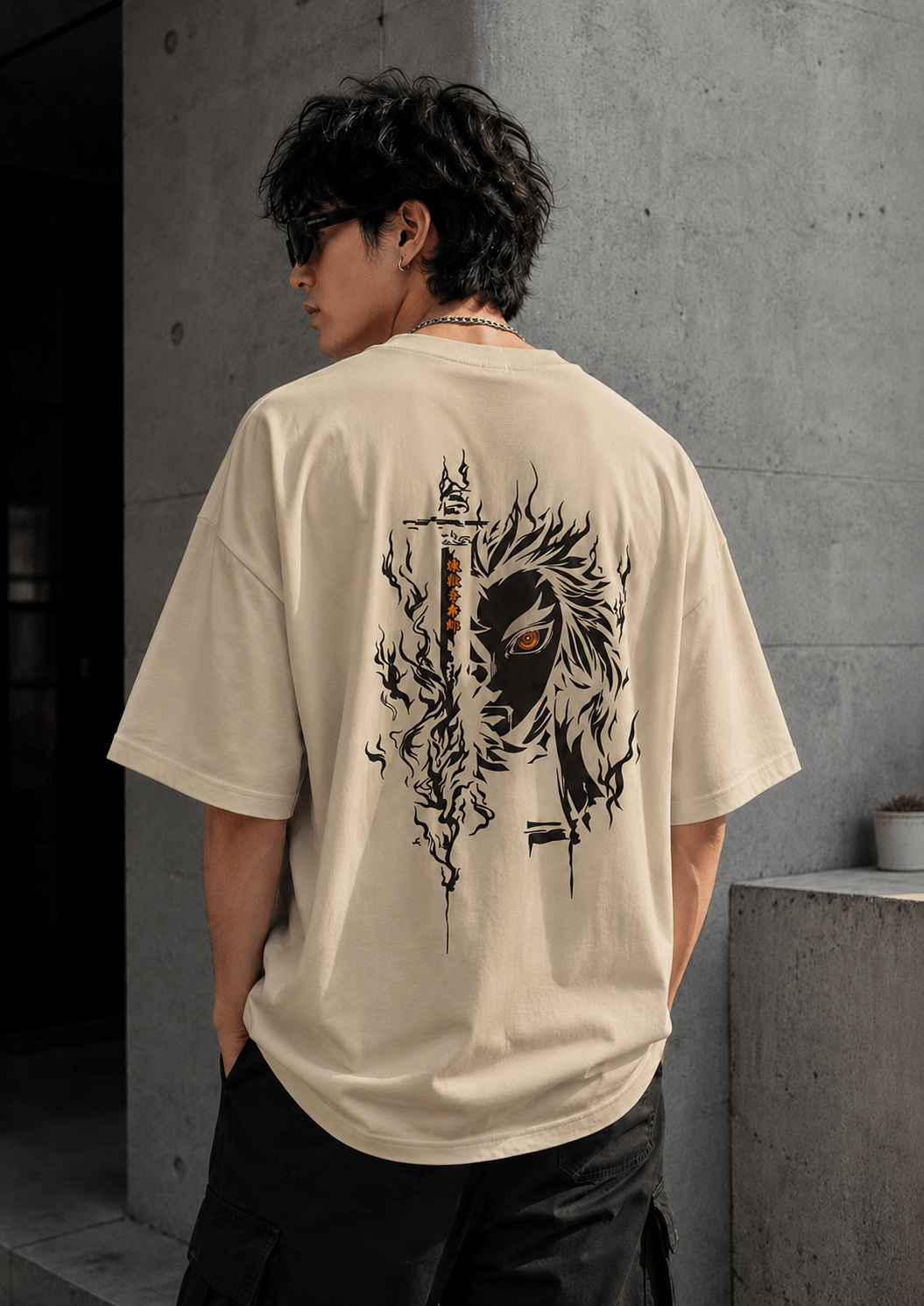 The Sword Face (Beige)  oversized drop shoulder T-shirt by TEEZO Pakistan