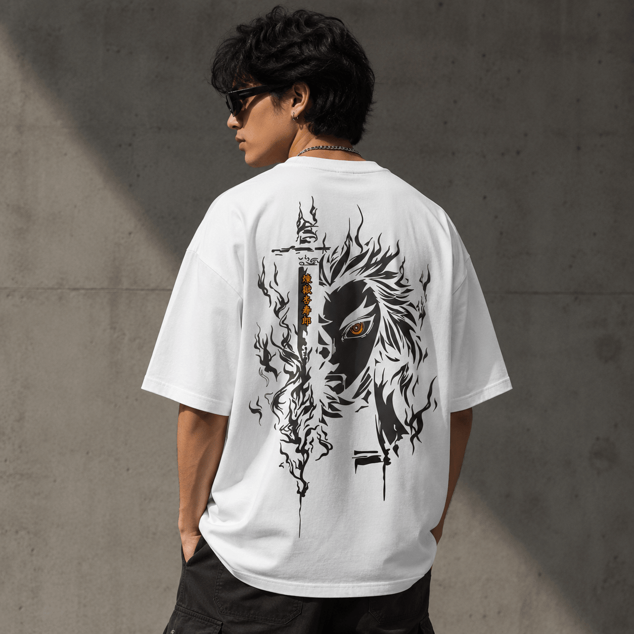 The Sword Face (White)  oversized drop shoulder T-shirt by TEEZO Pakistan