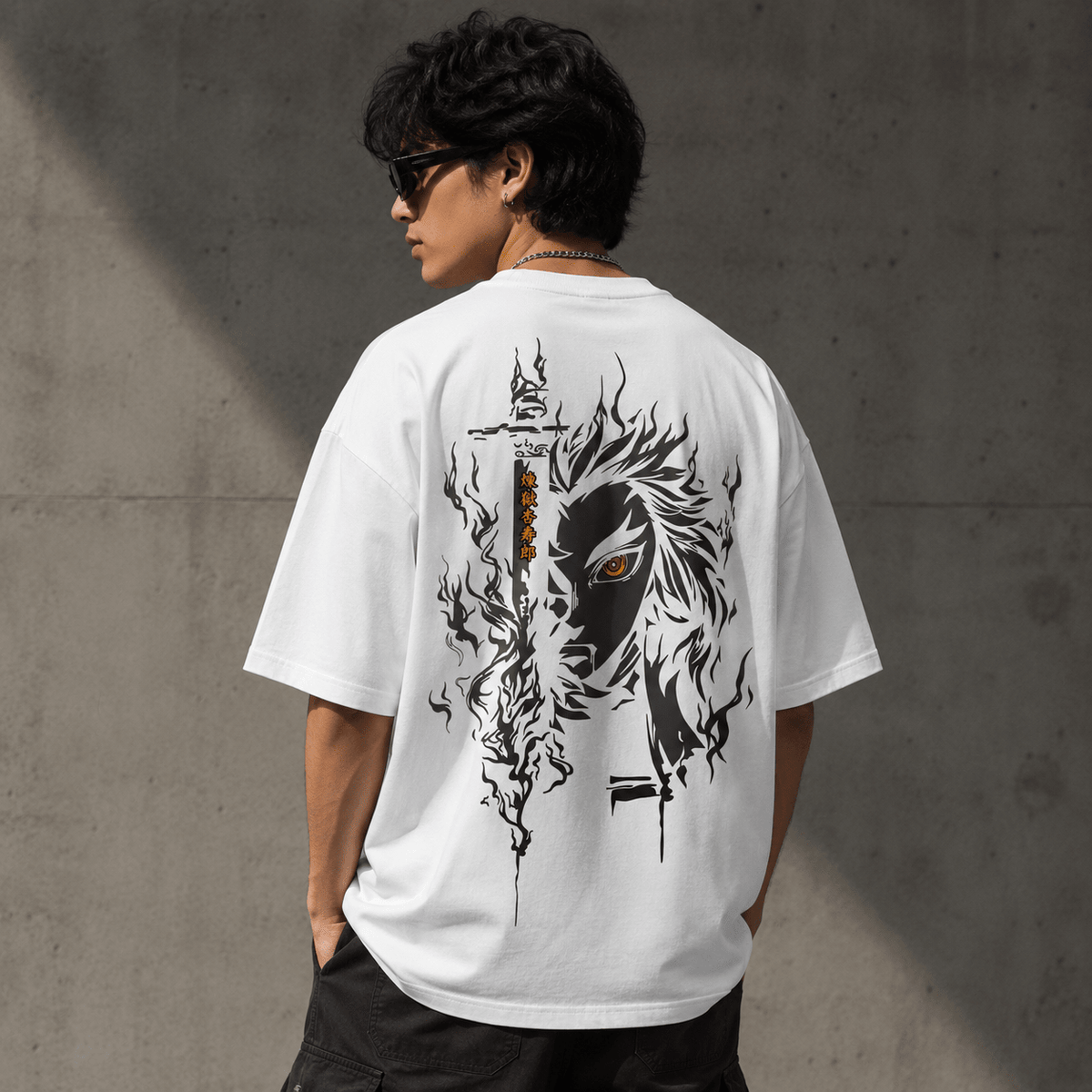 The Sword Face (White)  oversized drop shoulder T-shirt by TEEZO Pakistan