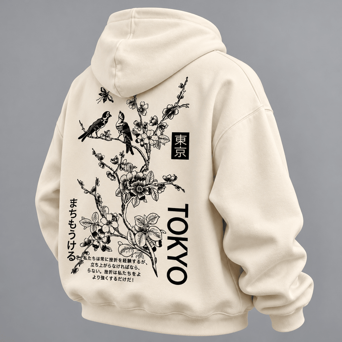 Tokyo Sakura Oversized Hoodie – Off White Japanese Streetwear