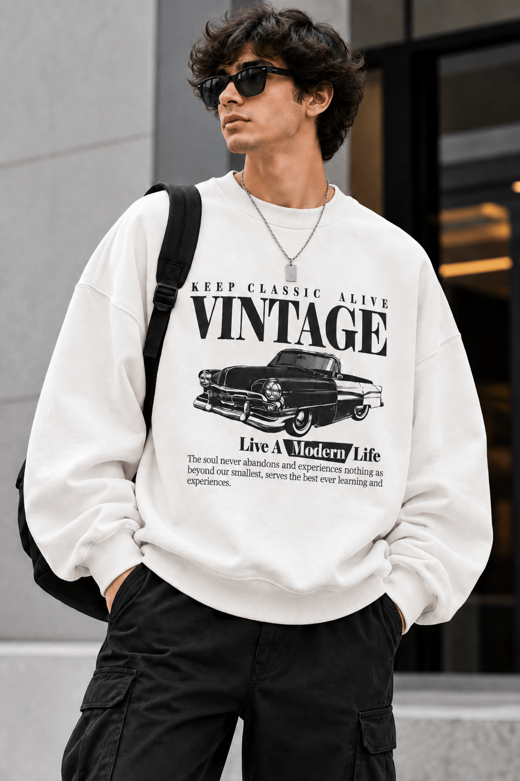 TEEZO vintage automotive graphic sweatshirt streetwear