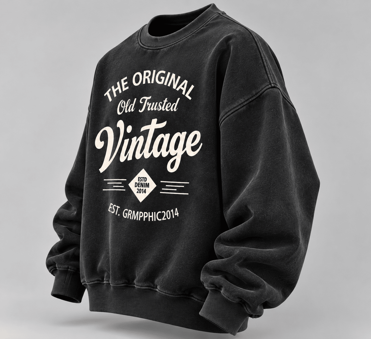 Charcoal black retro typography oversized sweatshirt